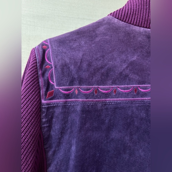 Bob Mackie Wearable Art Purple Suede Embroidered Zip Jacket Women’s Large Boho - Picture 7 of 7
